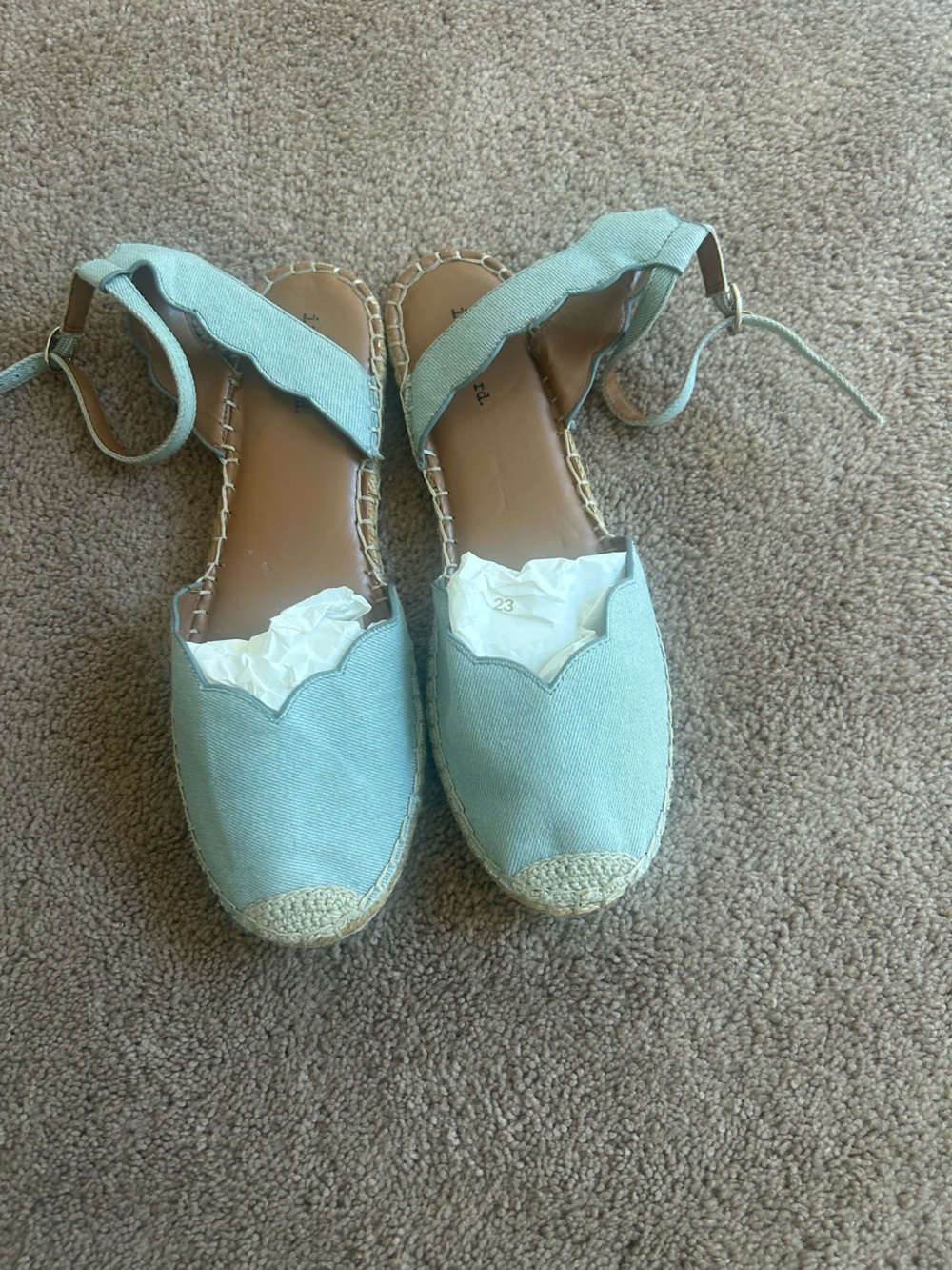 Indigo Scalloped Light Blue Canvas Espadrille Ankle-Tie Sandals